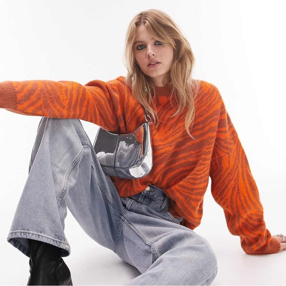 Orange Zebra Print Oversized Sweater